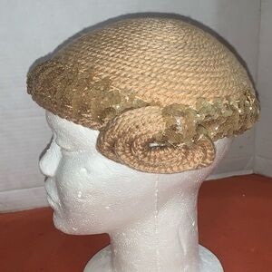 Vintage Needlepoint Beige hat By Everitt